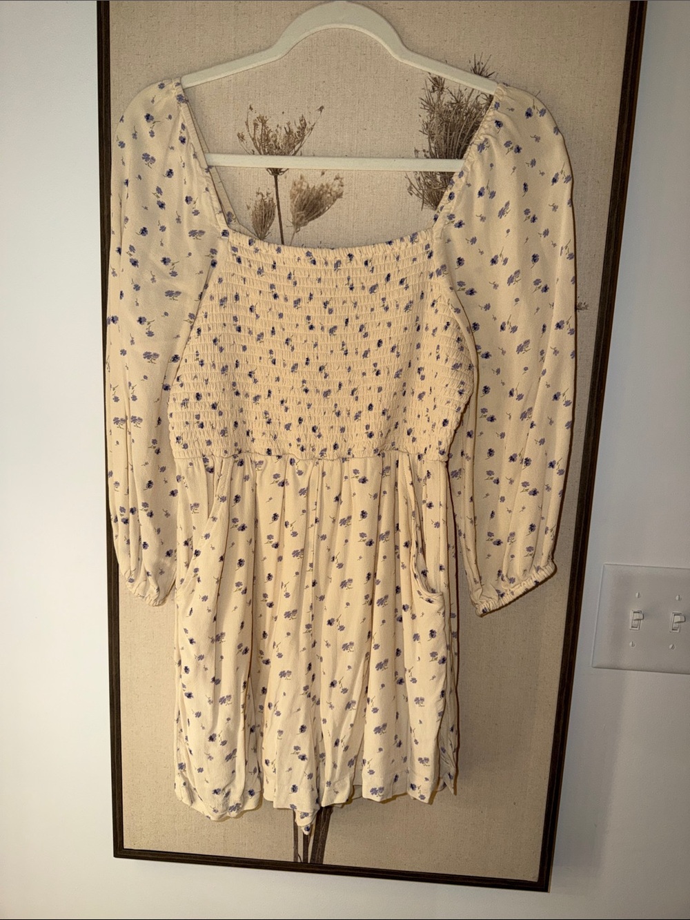 American Eagle Outfitters Cream Mini Dress with Purple Floral Print